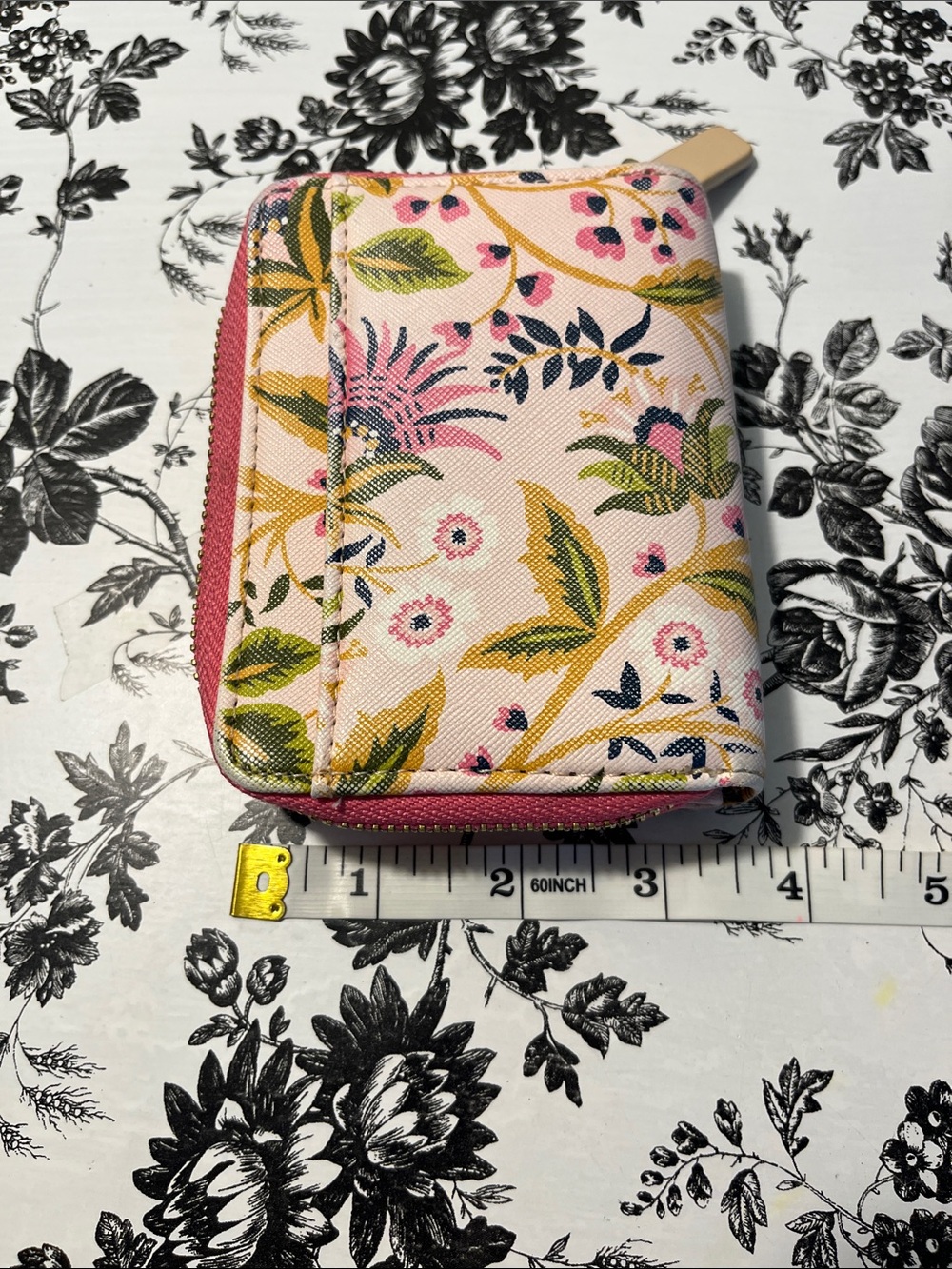 Spartina 449 Pink Floral Zip Wallet with Green and Gold Leaf Accents - Picture 6 of 7